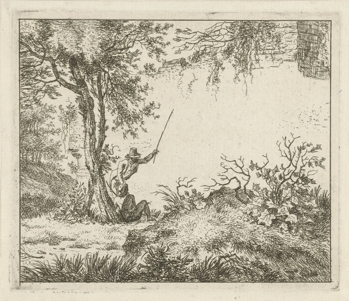 Twee mannen bij een muur by Hermanus Fock, print, 1781-1822