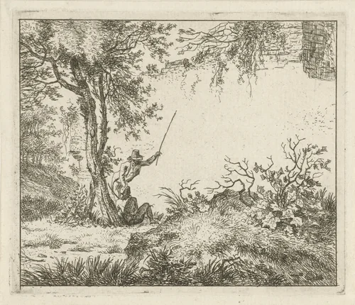 Twee mannen bij een muur by Hermanus Fock, print, 1781-1822