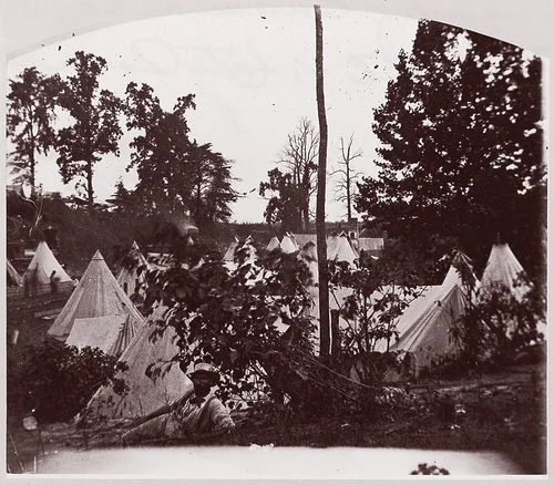 Camp of Construction Corps, U.S. Military Railroad, at City Point by Andrew Joseph Russell, photograph, 1861-1865