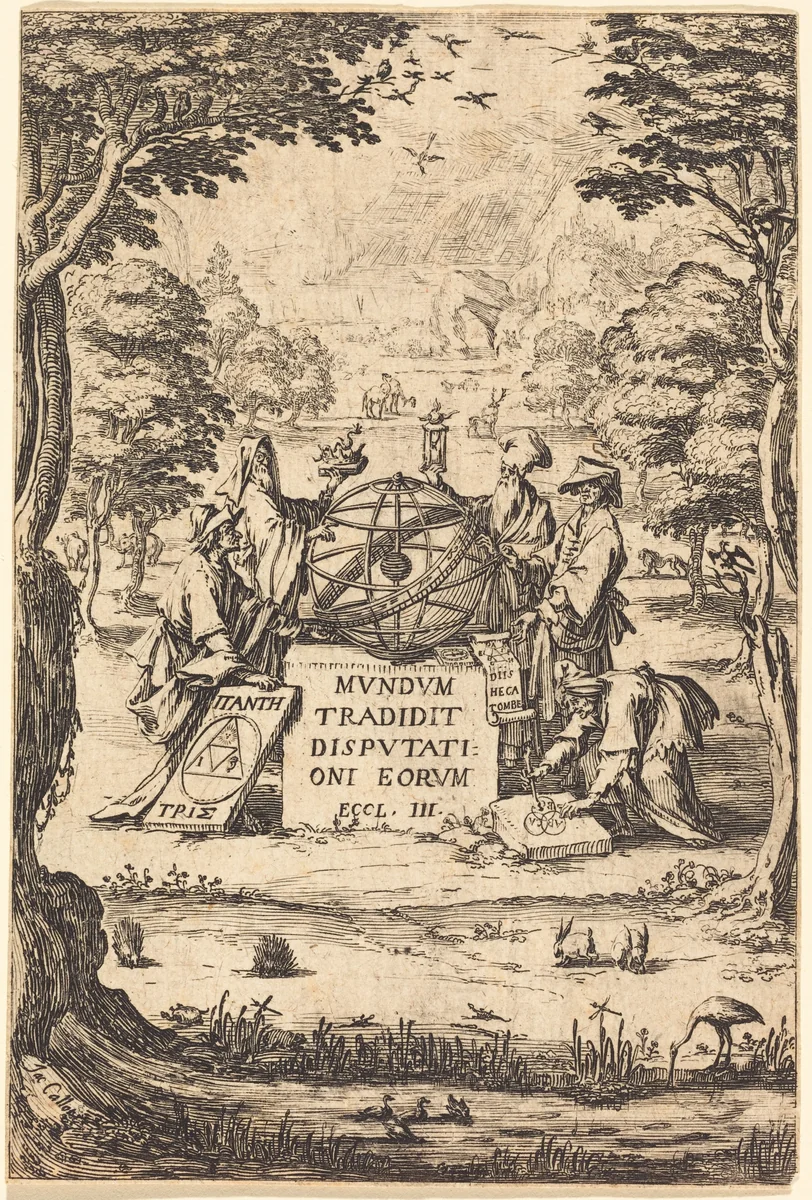 Frontispiece for the Sacred Cosmologia (Title with Astrologers) by Jacques Callot, print, 1592-1635