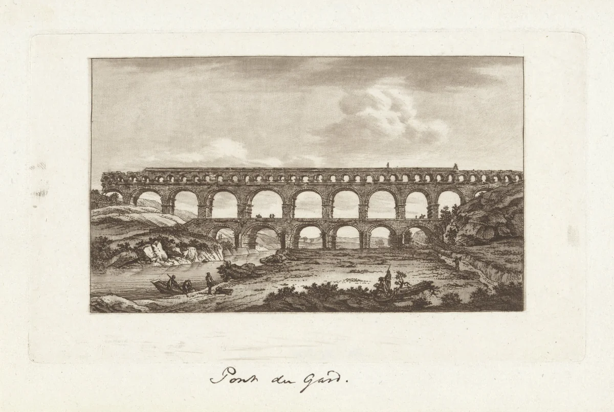 Gezicht op Pont du Gard by Hendrik Schwegman, print, 1771-1816