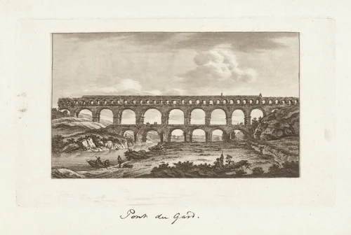 Gezicht op Pont du Gard by Hendrik Schwegman, print, 1771-1816