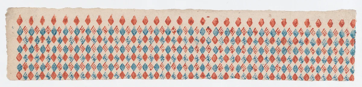 Sheet with overall blue and red diamond pattern by anonymous, print, 1800-1900