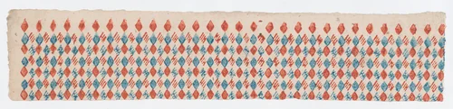 Sheet with overall blue and red diamond pattern by anonymous, print, 1800-1900