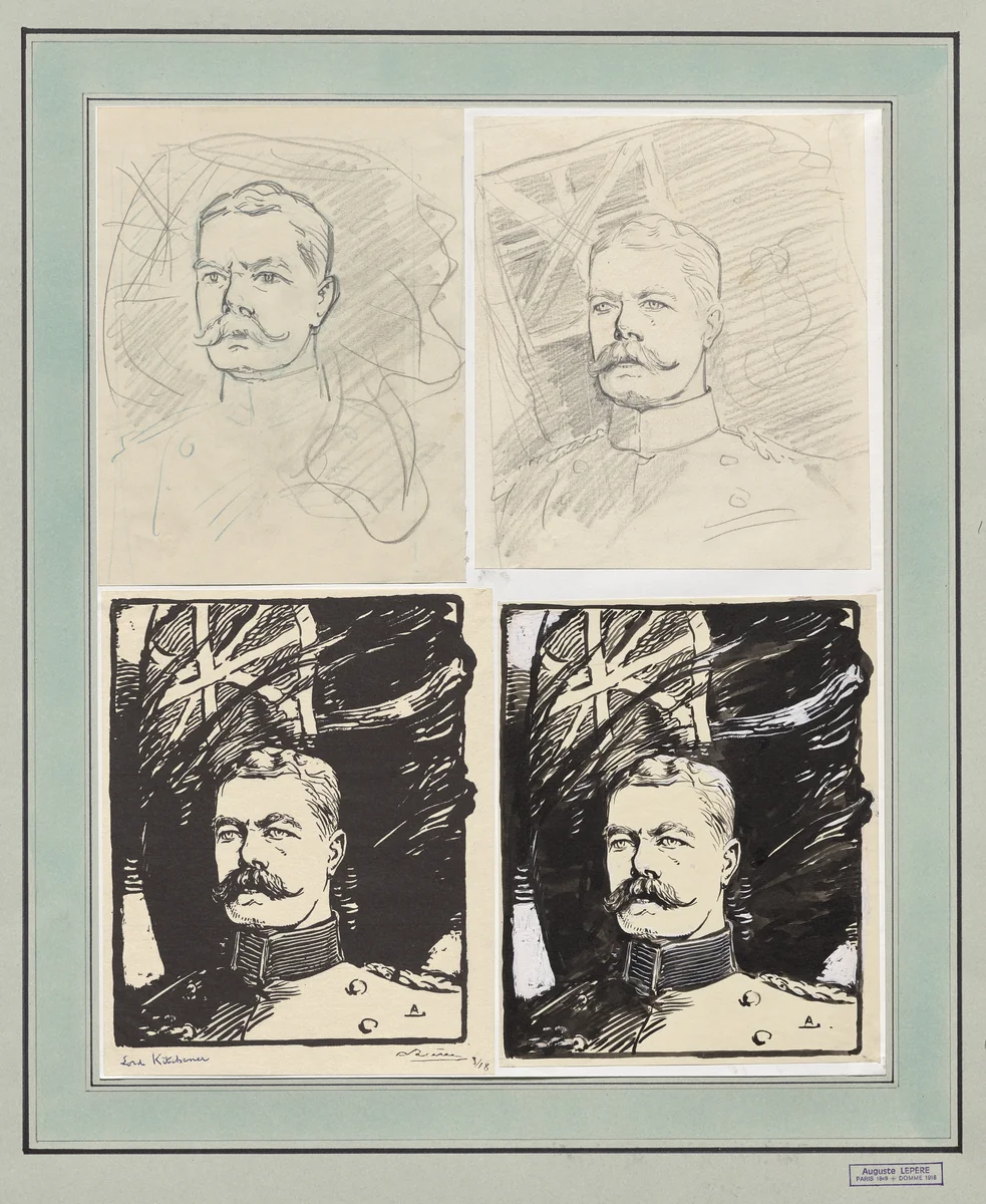 Lord Kitchener by Auguste Louis Lepère, drawing, 1914