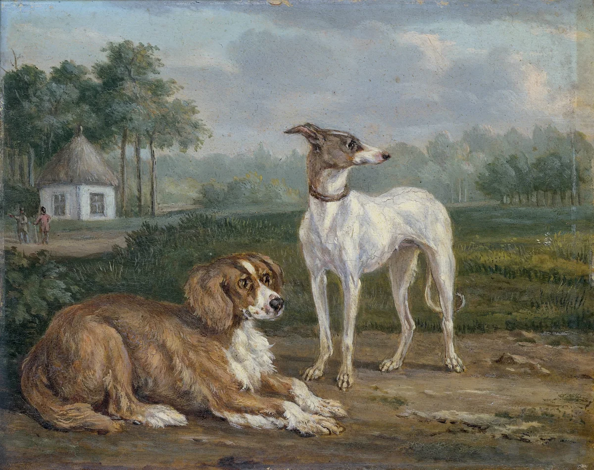 Two Dogs by Jan Dasveldt, painting, 1810-1855