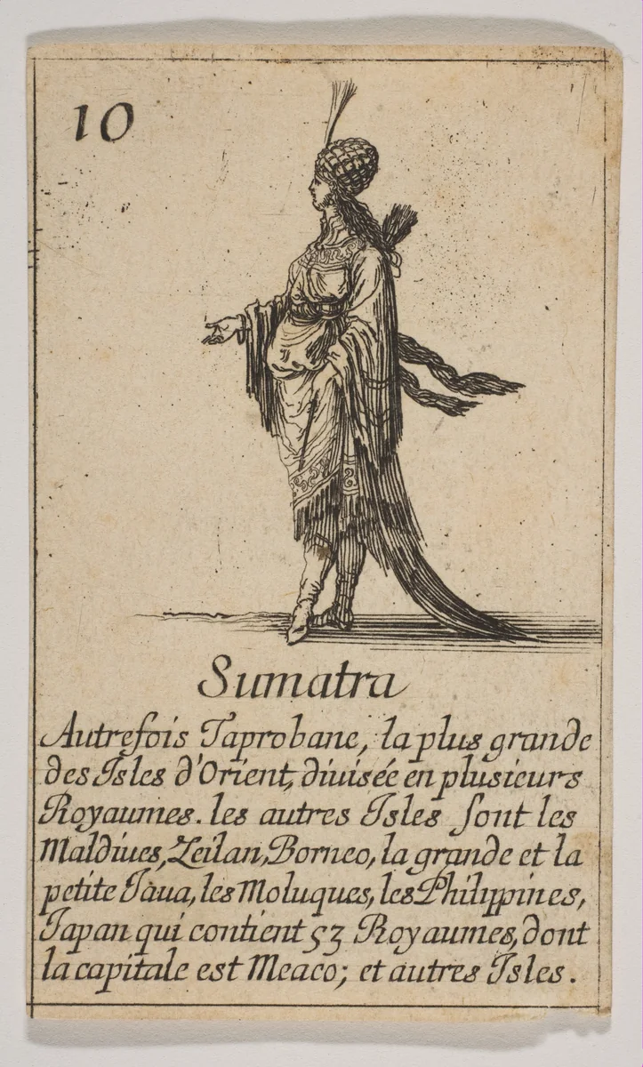Sumatra, from "Jeu de la Géographie" by Stefano della Bella, print, 1644