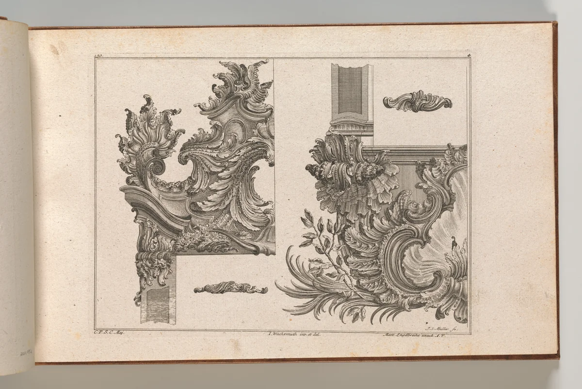 Suggestions for the Decoration of Frames, Plate 4 from 'Auβzierungen zu Thüren u. Fenster sehr nutzlich zu gebrauchen.' by Johann Sebastian Müller, book, 1745-1755