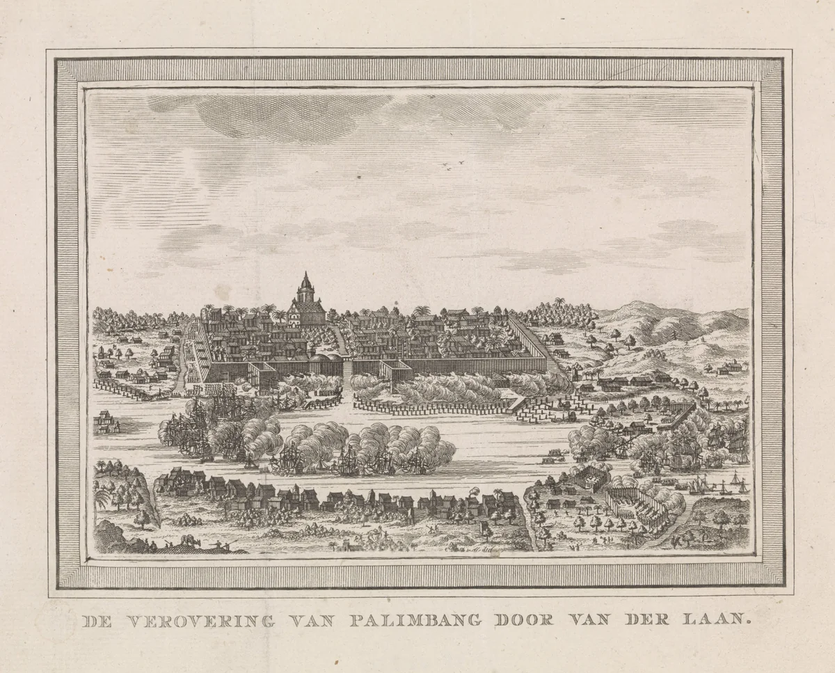 De verovering van de stad Palembang in 1659 by Dirk de Jong, print, 1779-1805