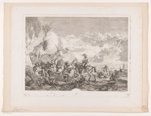 Figuren in een kampement by Jean Moyreau, print, 1758
