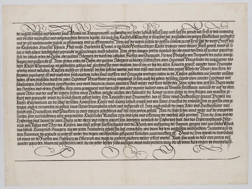 Explanatory Text, Part V, from the Arch of Honor, proof, dated 1515, printed 1517-18 by Hieronymus Andreae, print, 1515