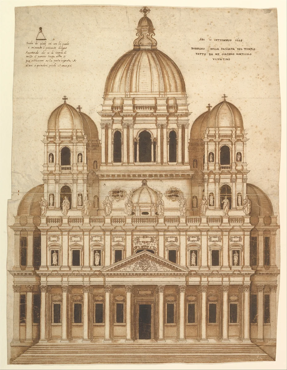 Unexecuted Design for the Façade of the Church of Santa Maria in Araceli in the city of Vicenza by Giacomo Monticolo, drawing, 1608