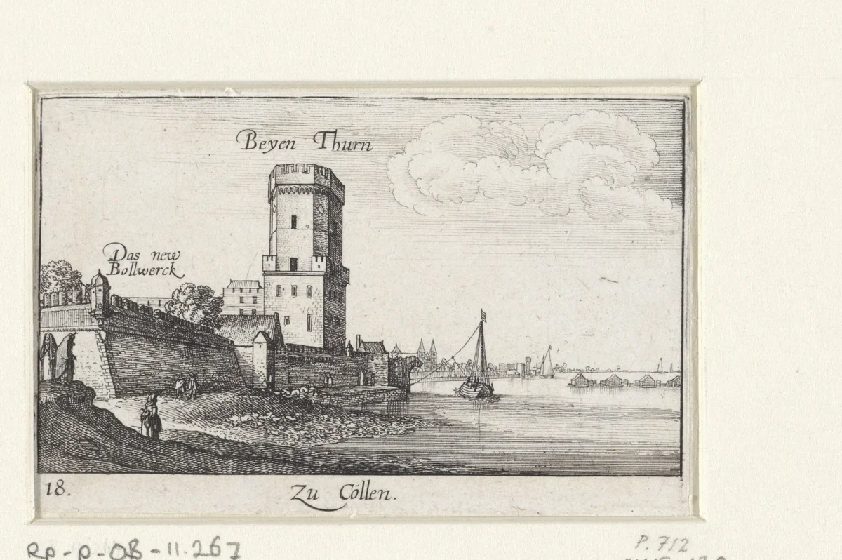 Gezicht op stadsmuren van Keulen by Wenceslaus Hollar, print, 1635