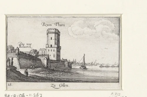 Gezicht op stadsmuren van Keulen by Wenceslaus Hollar, print, 1635