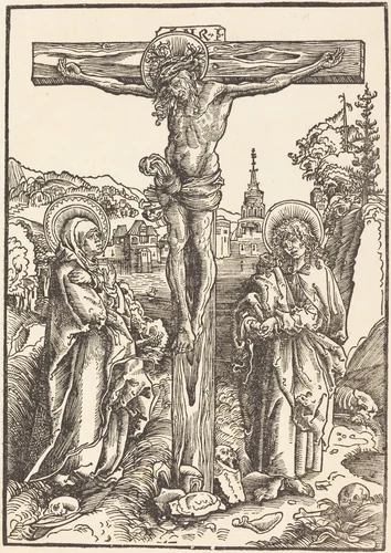 Christ on the Cross Between the Virgin and Saint John by Lucas Cranach, print, 1502