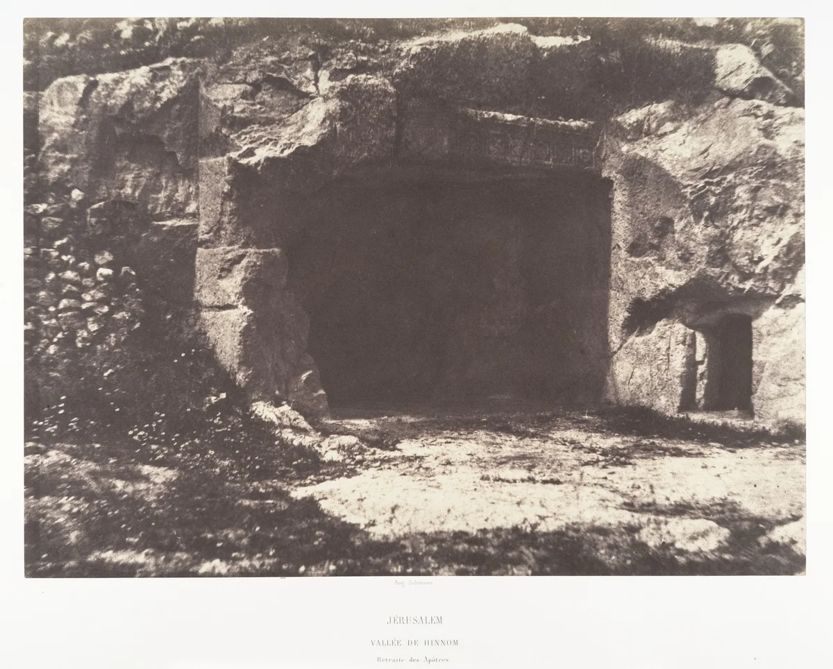 Jérusalem, Vallée de Hinnom, Retraite des Apôtres by Auguste Salzmann, photograph, 1854-1859