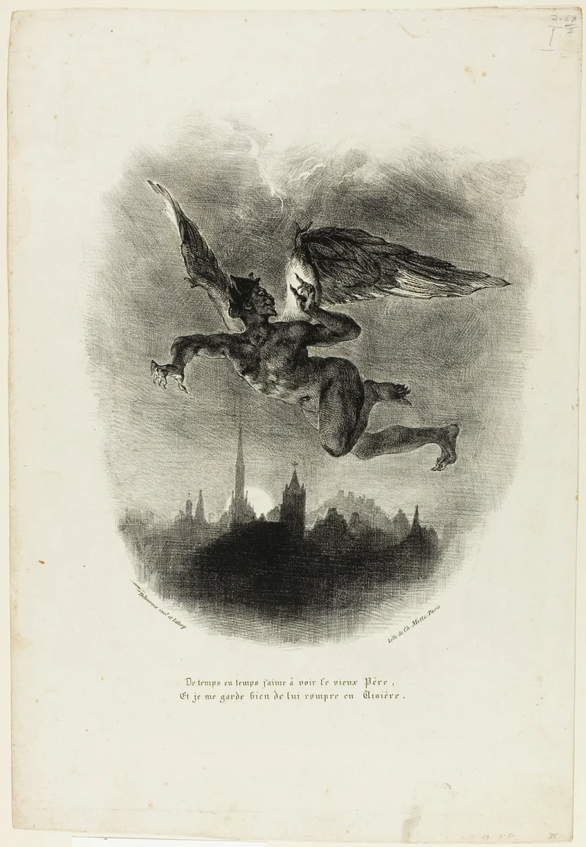 Mephistopheles Flying, from Faust by Eugène Delacroix, print, 1828