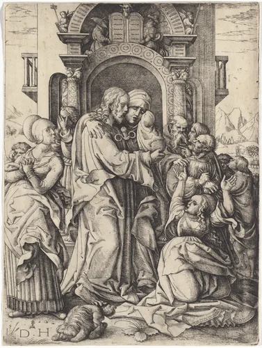 The Virgin Mary Taking Leave of Christ by Daniel Hopfer, print, 1515-1525