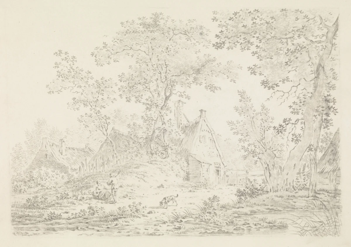Huizen in het bos by Pieter Bartholomeusz. Barbiers, print, 1809-1837