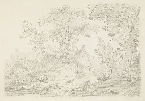 Huizen in het bos by Pieter Bartholomeusz. Barbiers, print, 1809-1837