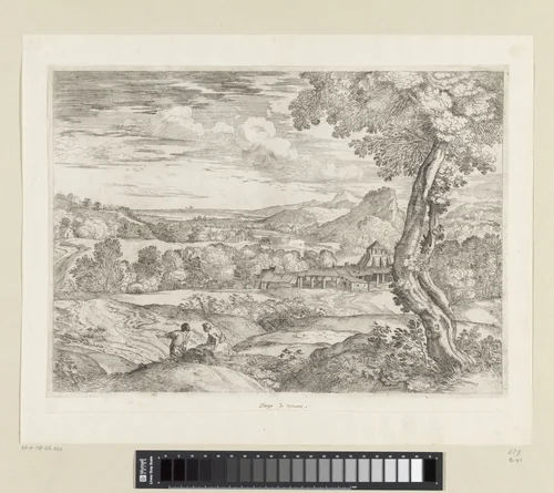 Landschap met steenfabriek by Giovanni Francesco Grimaldi, print, 1616-1680