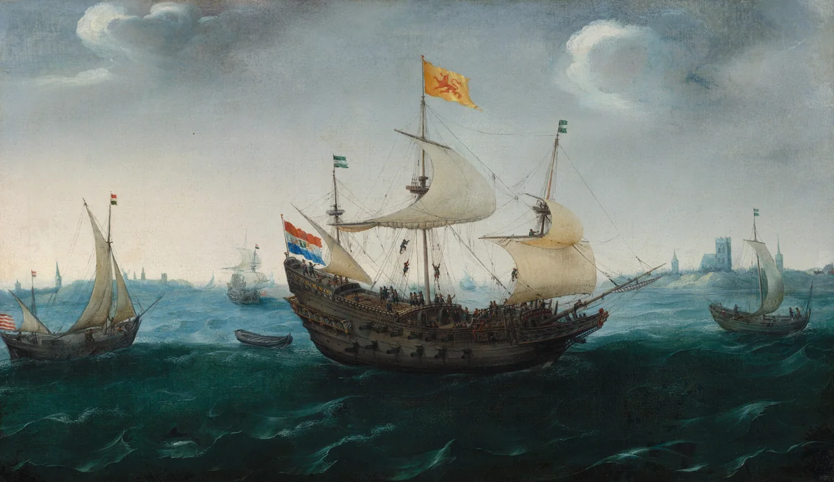A Fleet at Sea by Hendrick Cornelisz Vroom, painting, 1614