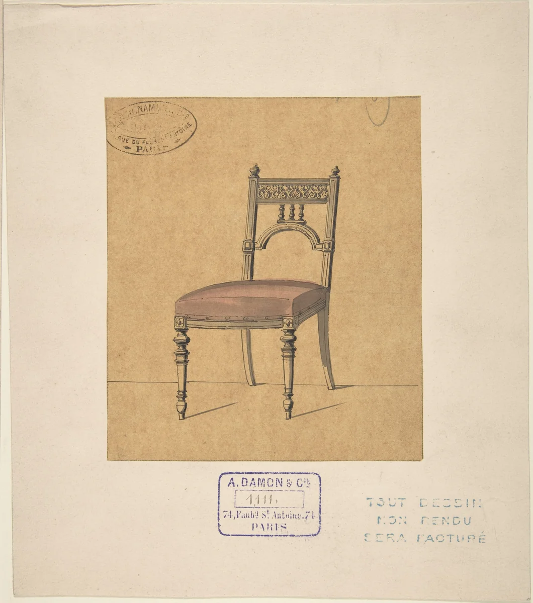 Design for a Chair by A. Damon et Cie., drawing, 1800-1899