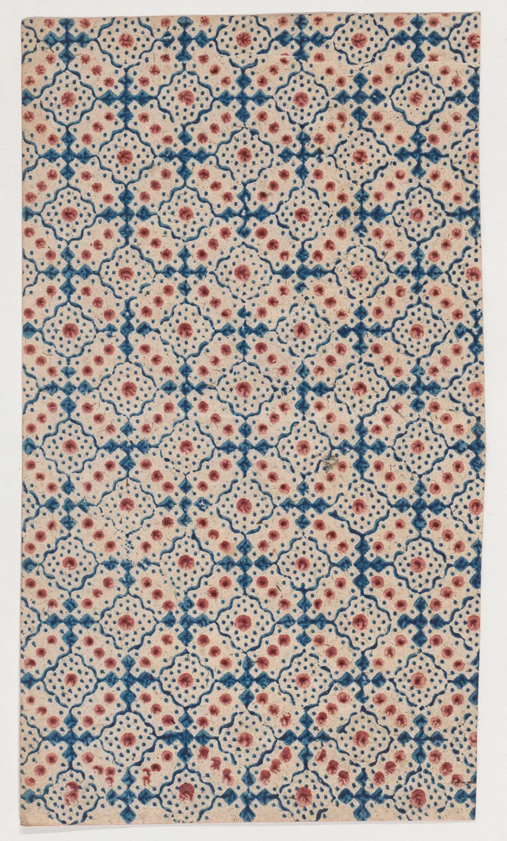 Sheet with an overall pattern of dots and squares by anonymous, print, 1800-1900