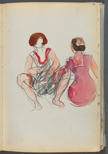 Sketchbook- The Granite Shore Hotel, Rockport, page 075: Seated Bathers by Maurice Prendergast, book, 1905-1910