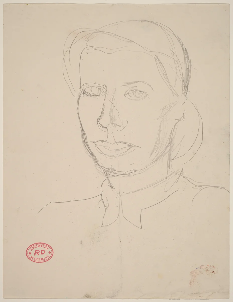 Untitled [head of a woman with articulated shirt collar] by Richard Diebenkorn, drawing, 1955-1967