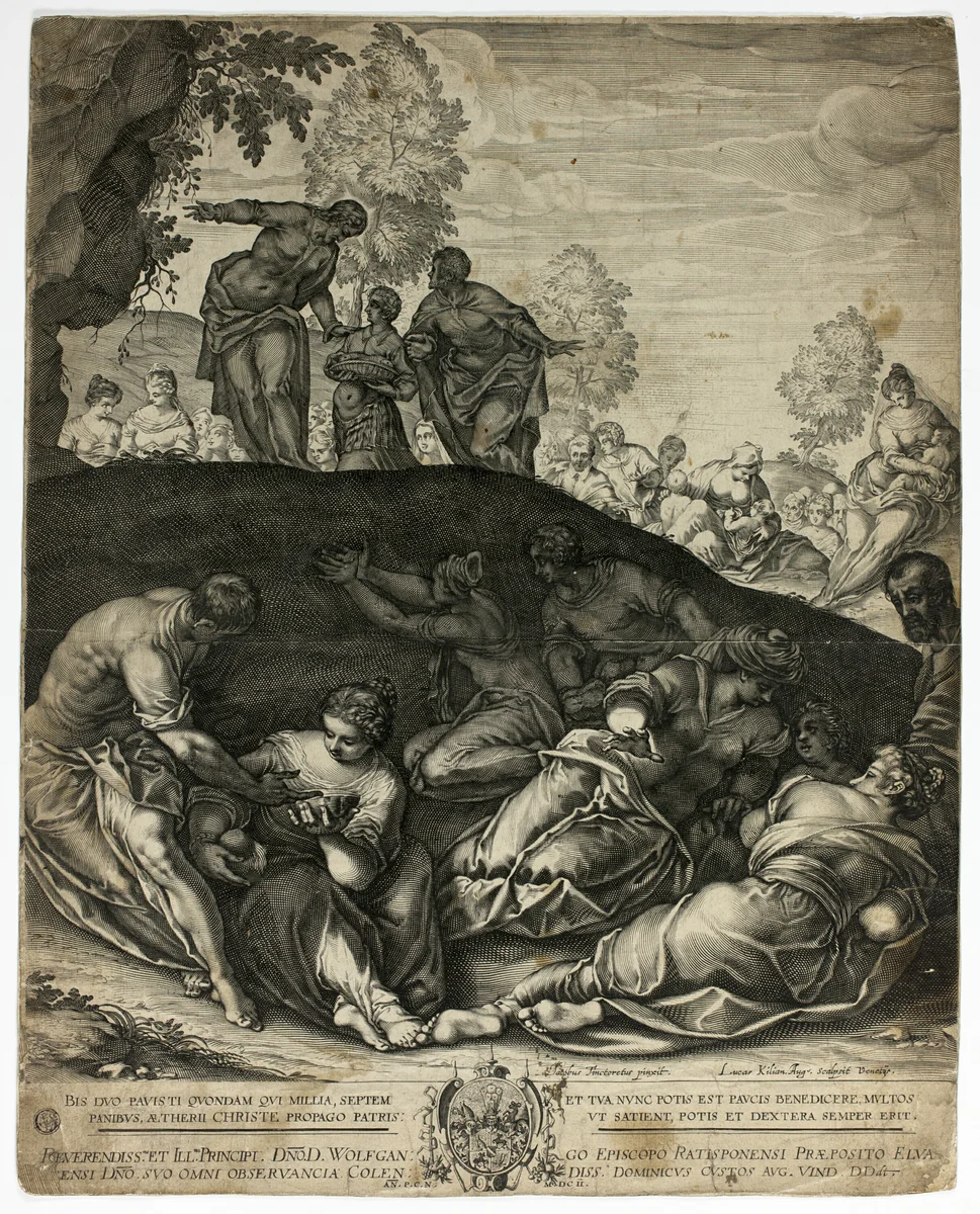 The Miracle of the Loaves and Fishes by Lucas Kilian, print, 1602