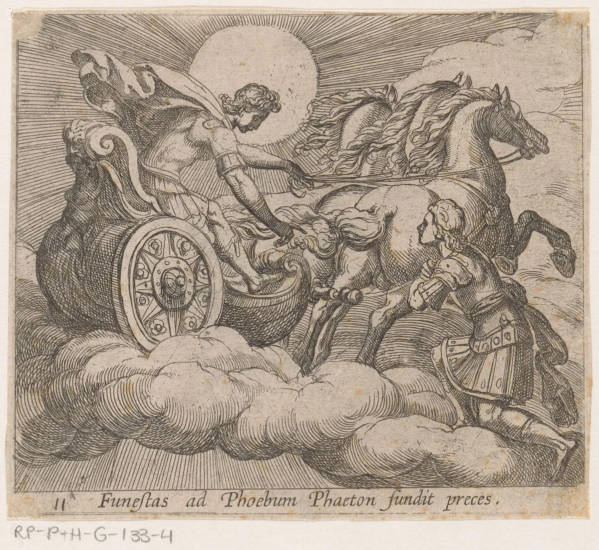 Phaëthon voor Apollo by Antonio Tempesta, print, 1606-1638
