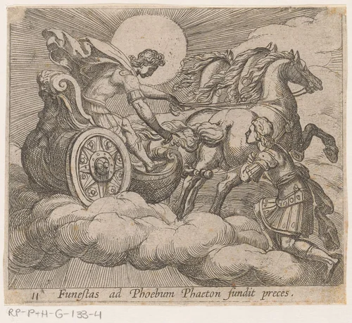 Phaëthon voor Apollo by Antonio Tempesta, print, 1606-1638