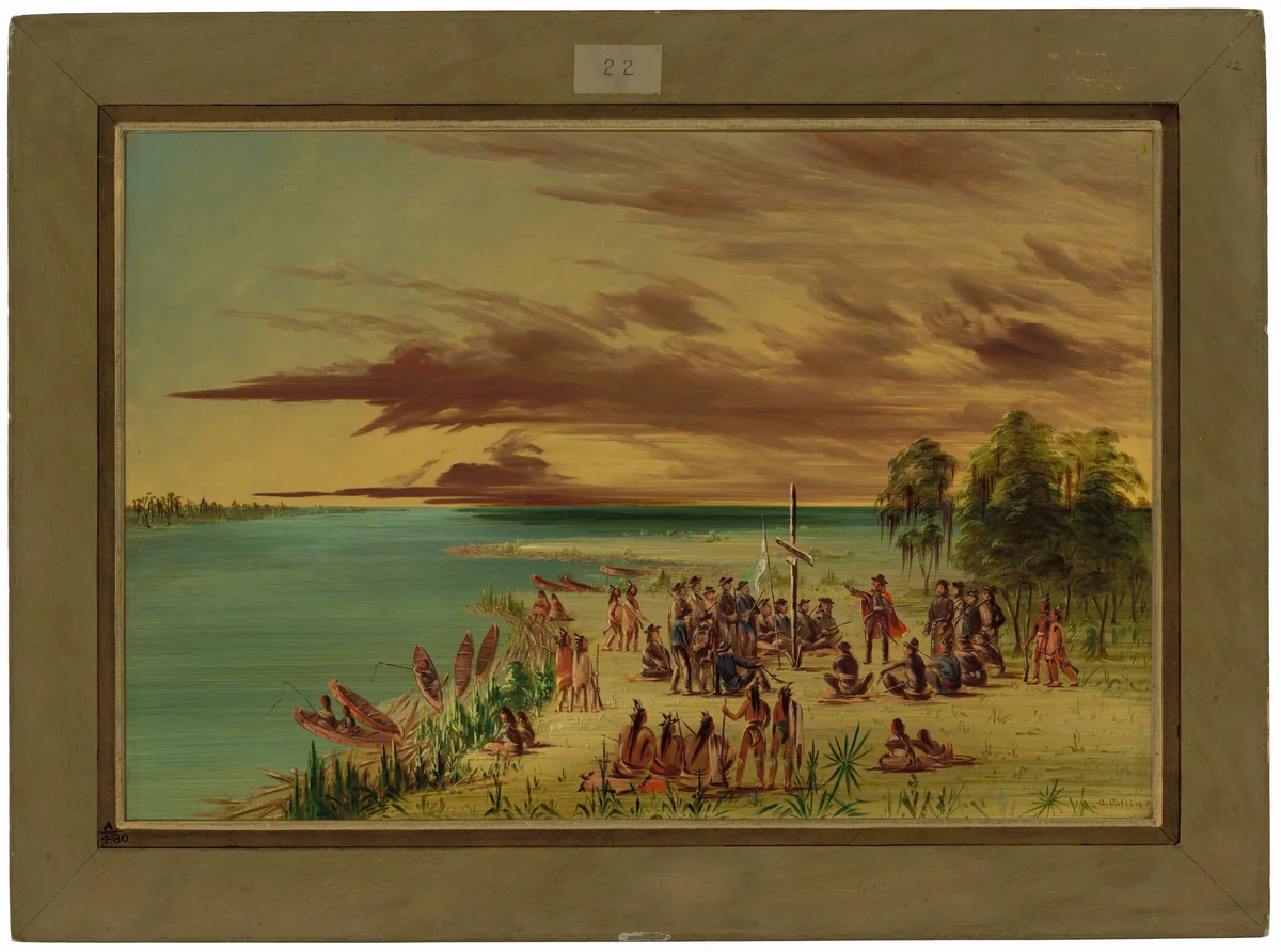 La Salle Claiming Louisiana for France. April 9, 1682 by George Catlin, painting, 1847-1848