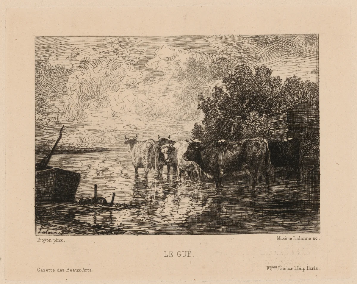 Le Gué (The Ford) by Maxime Lalanne, Constant Troyon, print, 1873