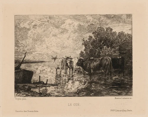 Le Gué (The Ford) by Maxime Lalanne, Constant Troyon, print, 1873