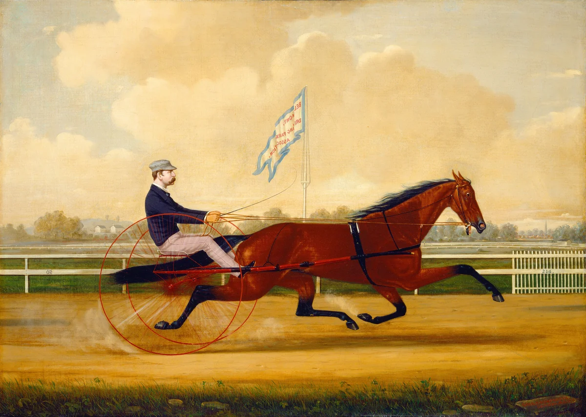 Budd Doble Driving Goldsmith Maid at Belmont Driving Park by Charles S. Humphreys, painting, 1876