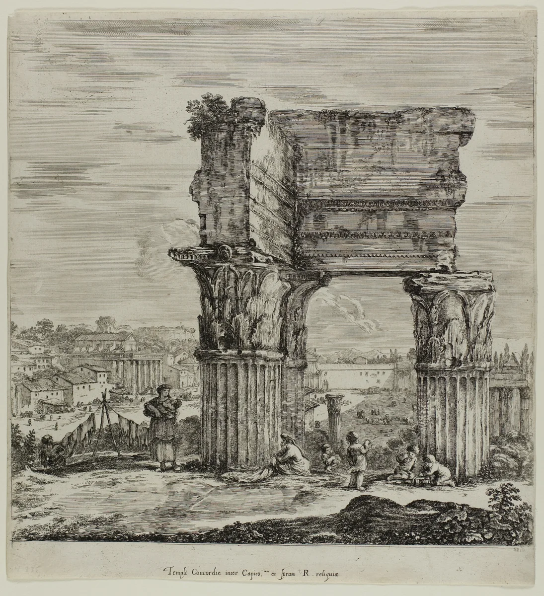 Temple of Concordia and the Roman Forum by Stefano della Bella, print, 1654