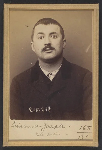 Simonin. Joseph. 26 ans, né à Saint-Maurice (Seine). Gainier. Anarchiste. 6/3/94. by Alphonse Bertillon, photograph, 1894