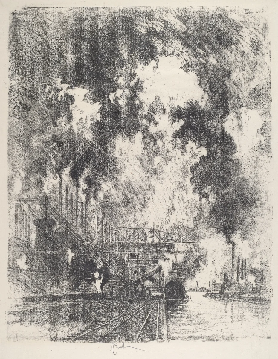 Unloading Ore by Joseph Pennell, print, 1917