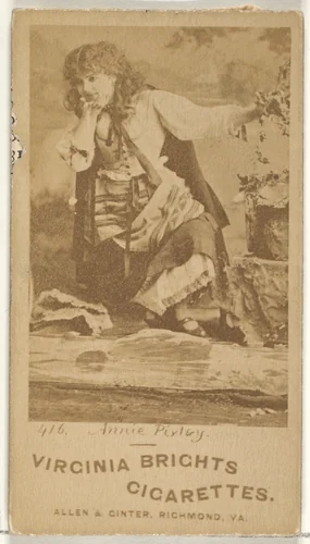 Card 416, Annie Pixley, from the Actors and Actresses series (N45, Type 1) for Virginia Brights Cigarettes by Allen & Ginter, photograph, 1885-1891
