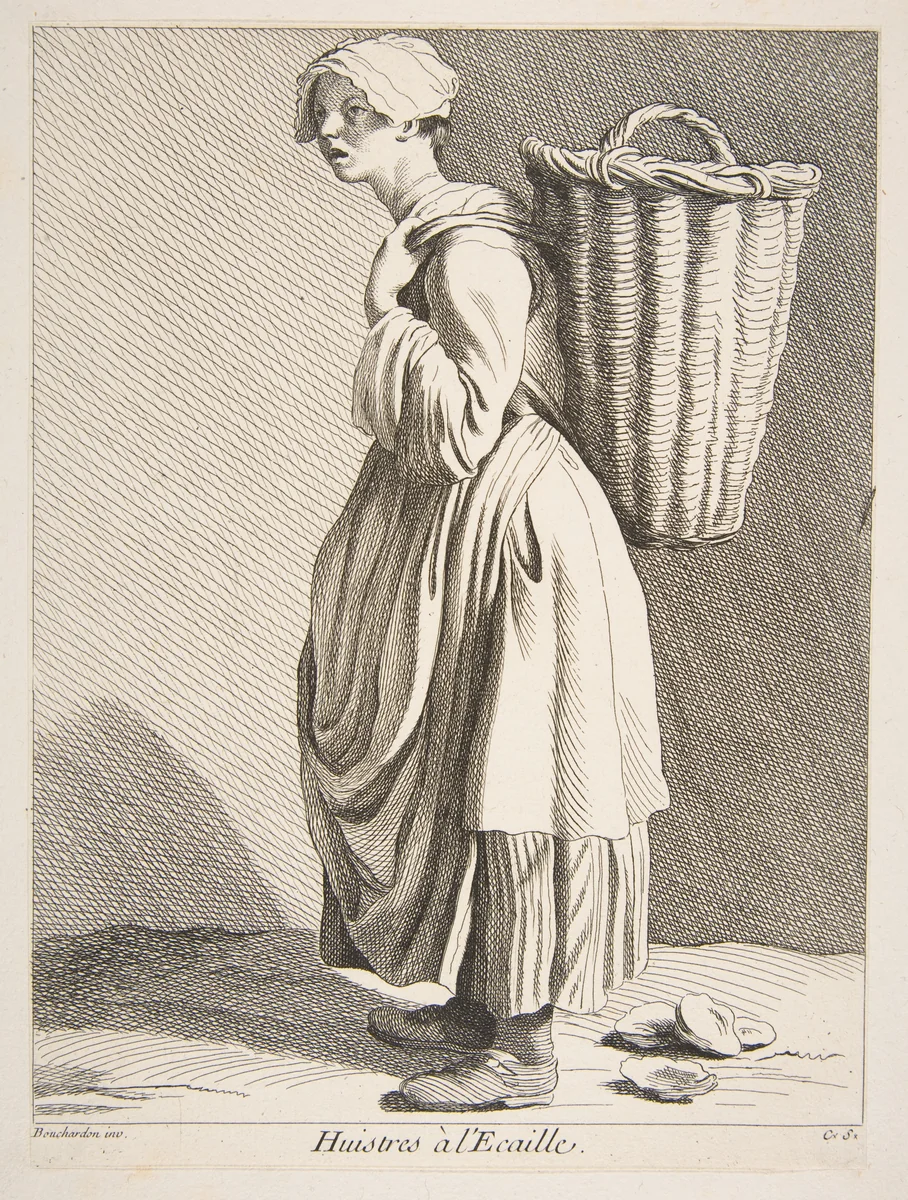 Oyster Seller by Anne Claude Philippe de Tubières, print, 1738
