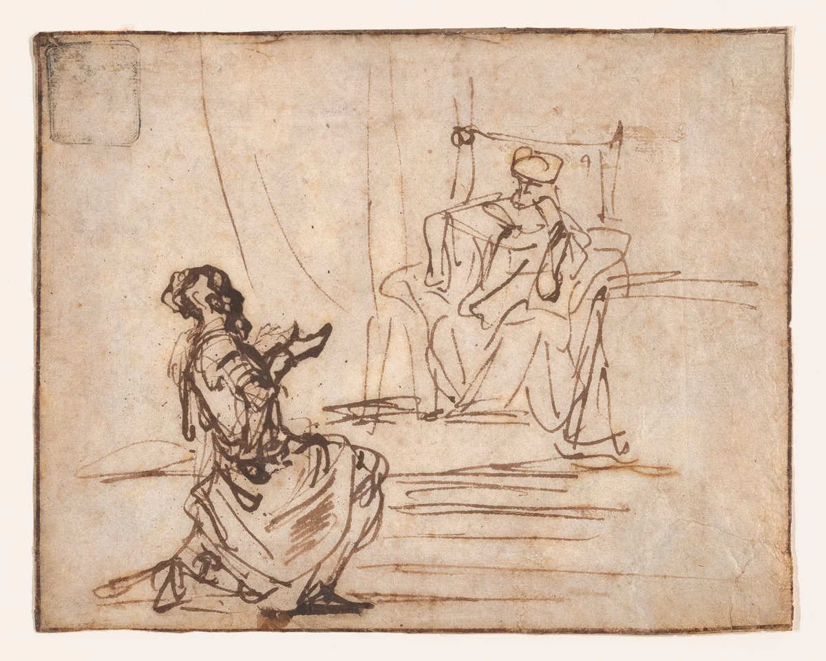 Uriah before King David by Gerbrand van den Eeckhout, drawing, 1630-1674