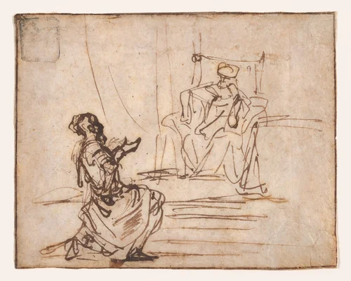Uriah before King David by Gerbrand van den Eeckhout, drawing, 1630-1674