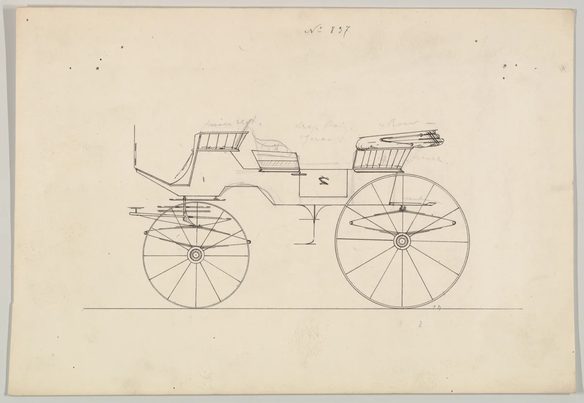 Design for Vis-à-vis/ Charabanc, no. 837 by Brewster & Co., drawing, 1850-1870