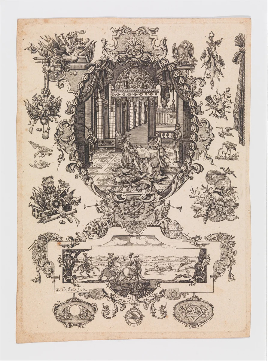 Plate twelve from Nouveavx Desseins D'Arquebvseries by De Lacollombe, other, 1736