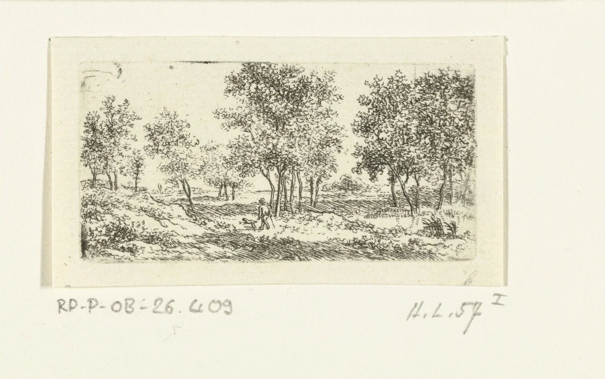 Landschap met wandelaar en hond by Ernst Willem Jan Bagelaar, print, 1798-1837