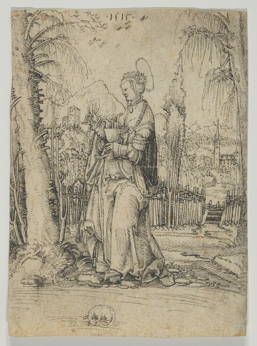 Saint Barbara in a Landscape by anonymous, drawing, 1515