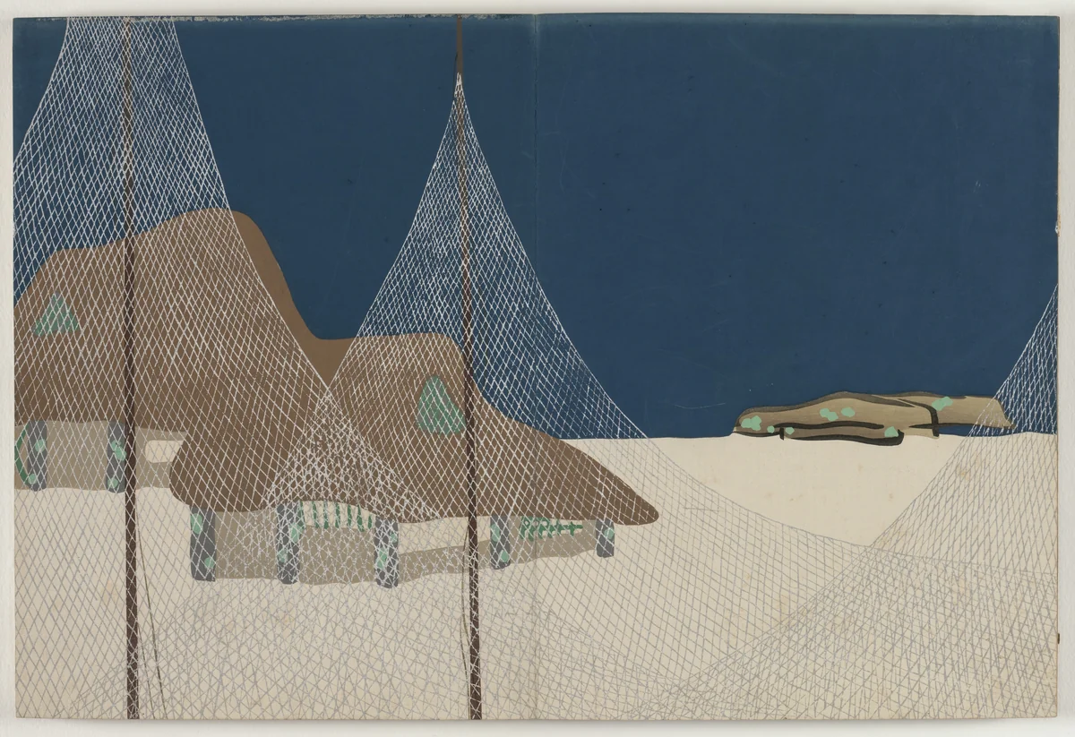 Flowers of a Hundred Worlds (Momoyogusa): Fishing Village (Ryoson) by Kamisaka Sekka, book, 1909-1910