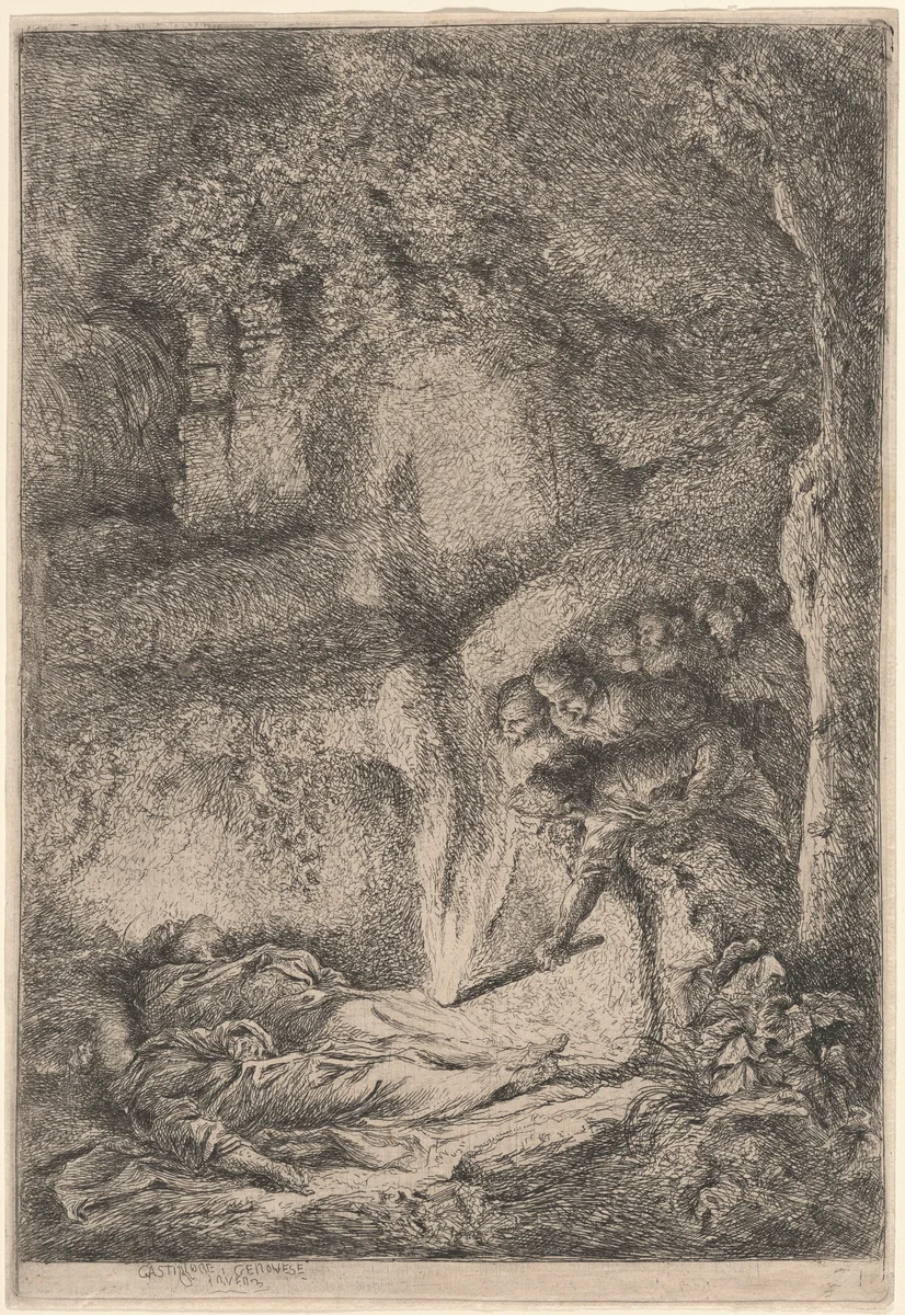 The Bodies of Saints Peter and Paul Hidden in the Catacombs by Giovanni Benedetto Castiglione, print, 1640-1650